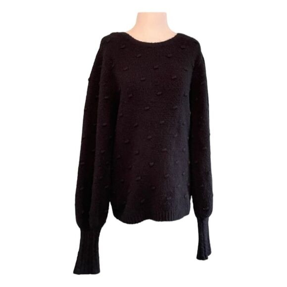 Rachel Parcell Sweater Black Bobble Stitch Crew Neck Pull Over Bishop Sleeves M - Picture 2 of 10